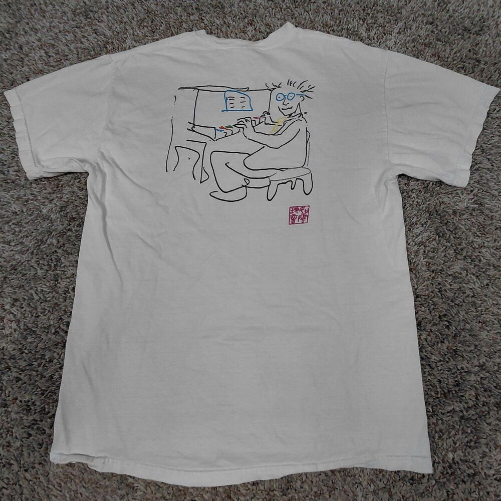 Vintage 90s John Lennon Art Borrowed Time T-Shirt Mens Medium White Piano